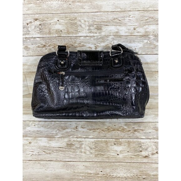 M. C. Marc Chantal Croc Embossed Leather Shoulder Purse Bag Black Handbag - Picture 5 of 16